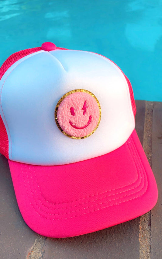 Happy Smile Pink and White Trucker Hat