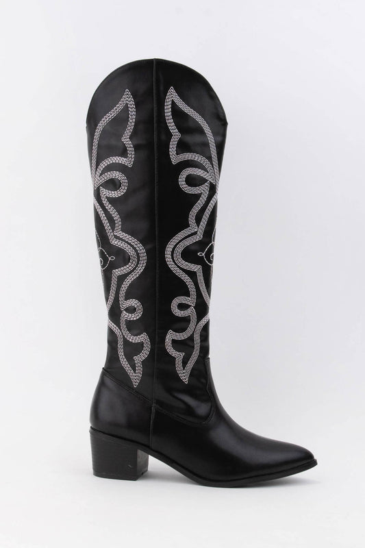 MALENA EMBROIDERED WESTERN TALL BOOTS BLACK