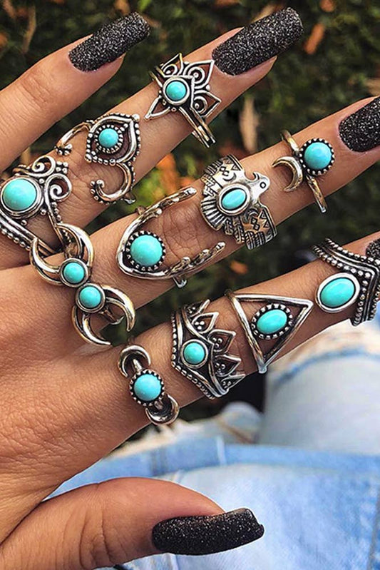 Turquoise Alloy Rings Set