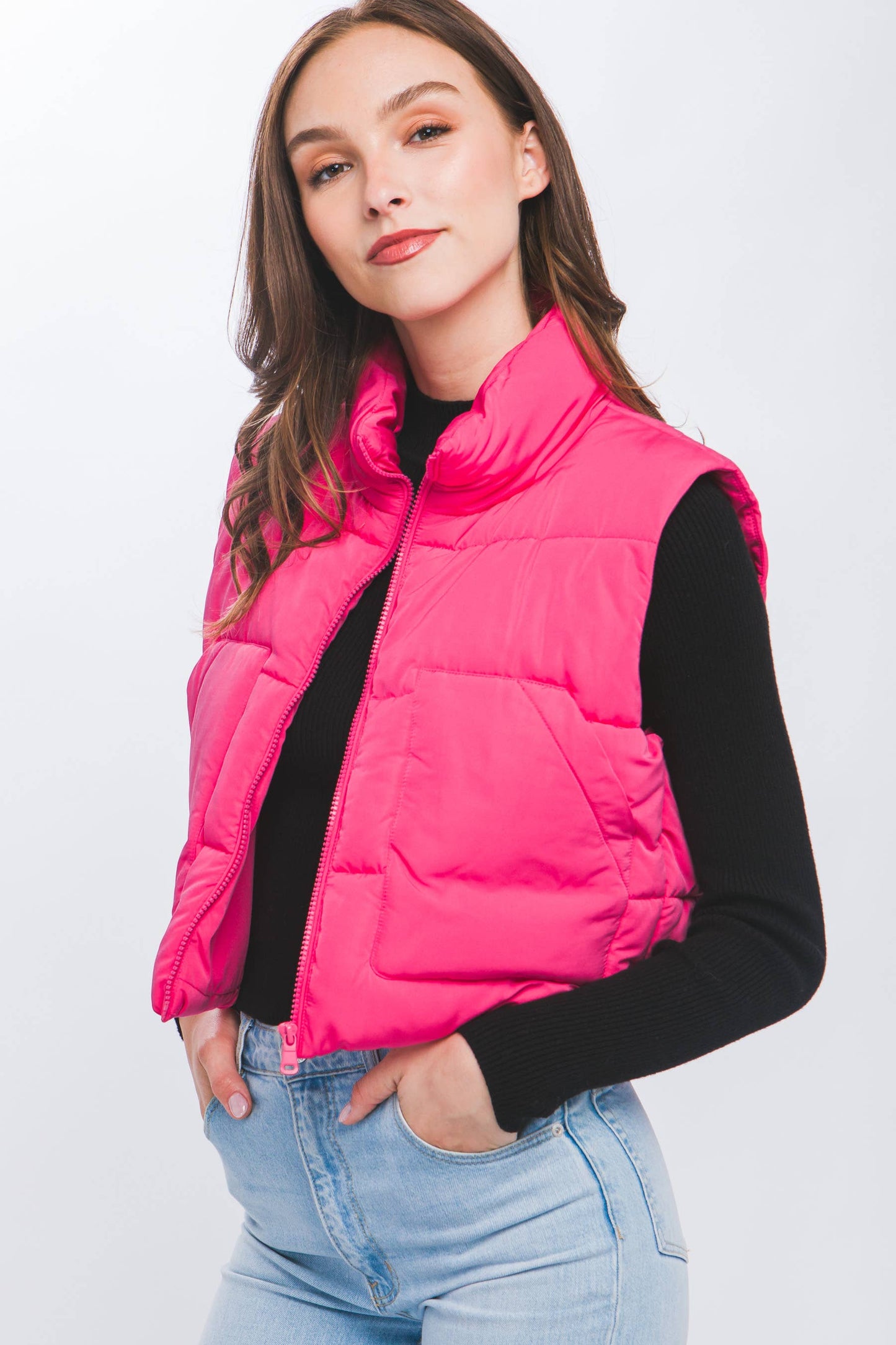 Pink Puffer Vest With Pockets