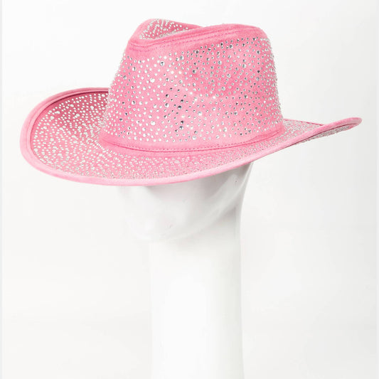 Rhinestone Studded Fedora Hat Pink